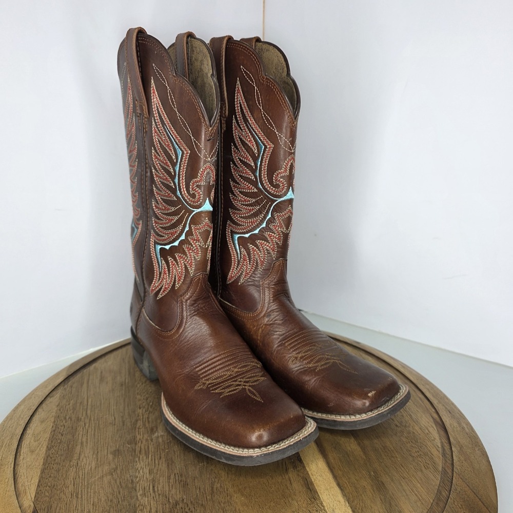 Ariat Rockdale Western Boots Brown Leather Square Toe Womens Size 8 B Medium - Picture 3 of 11